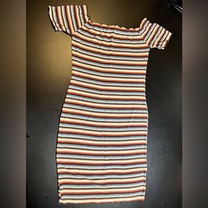 Multi Colored Striped Off Shoulder Bodycon Dress